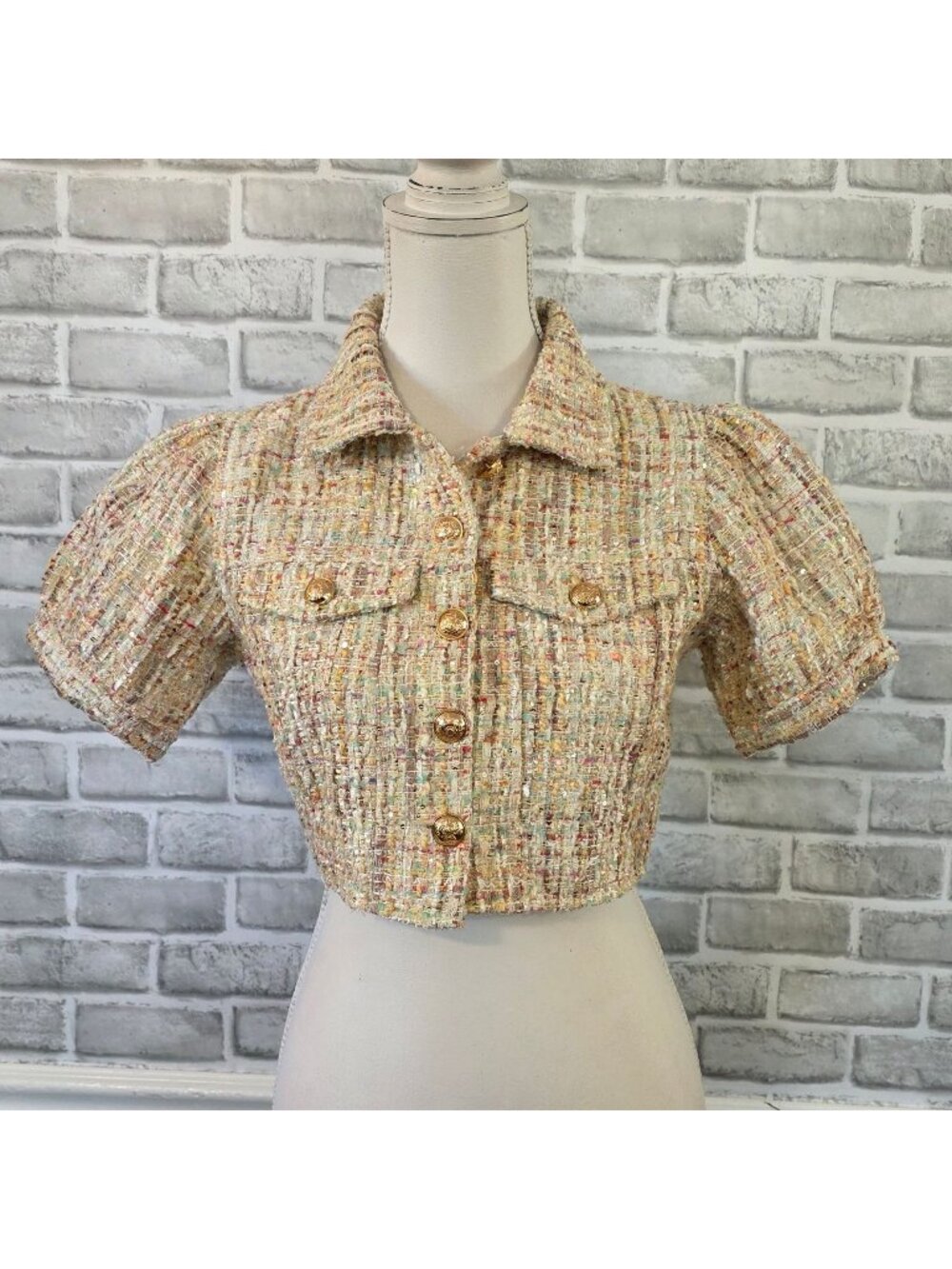 Akira Tweed Button Down Crop Jacket Pastel Clueless Office Siren Acadamia Y2K S